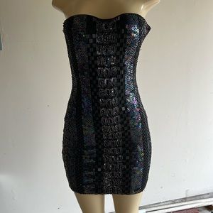 bebe sequin black mini dress